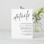 Minimalistische moderne zwart-wit bruiloft details informatiekaartje (Staand voorkant)