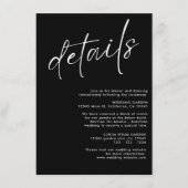 Minimalistische moderne zwart-wit bruiloft details informatiekaartje (Voorkant)