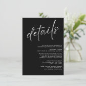 Minimalistische moderne zwart-wit bruiloft details informatiekaartje (Staand voorkant)