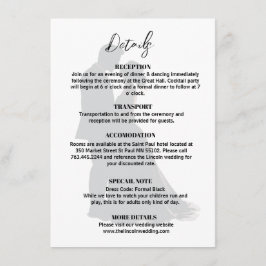 Minimalistische moderne zwart-wit bruiloft details informatiekaartje