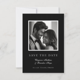 Minimalistische moderne zwart-wit elegante foto save the date