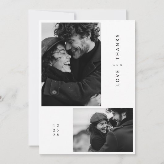Minimalistische moderne zwart-wit foto bruiloft bedankkaart (Voorkant)