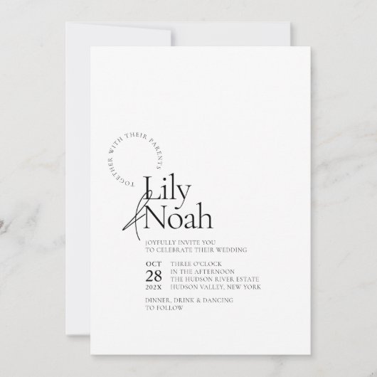 Minimalistische moderne zwart-wit foto bruiloft kaart (Voorkant)