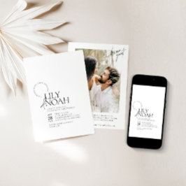 Minimalistische moderne zwart-wit foto bruiloft kaart