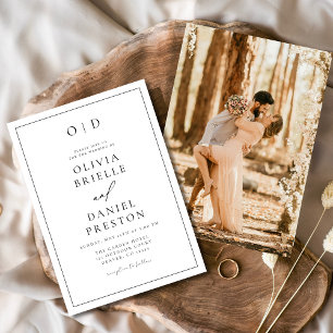 Minimalistische moderne zwart-wit foto bruiloft kaart