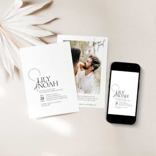 Minimalistische moderne zwart-wit foto bruiloft kaart