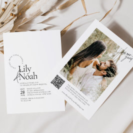 Minimalistische moderne zwart-wit foto bruiloft kaart