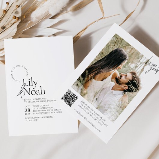 Minimalistische moderne zwart-wit foto bruiloft kaart