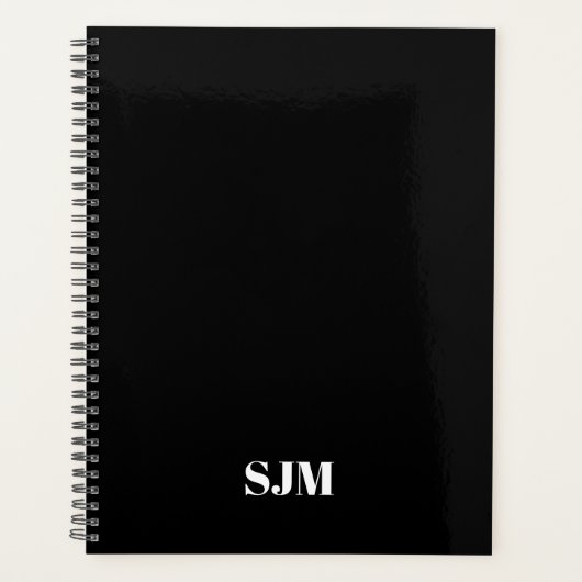 Minimalistische moderne zwart-wit monogram initial planner (Voorkant)