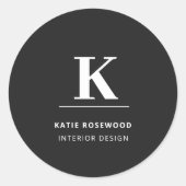 Minimalistische moderne zwart-wit monogram ronde sticker (Voorkant)