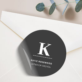 Minimalistische moderne zwart-wit monogram ronde sticker