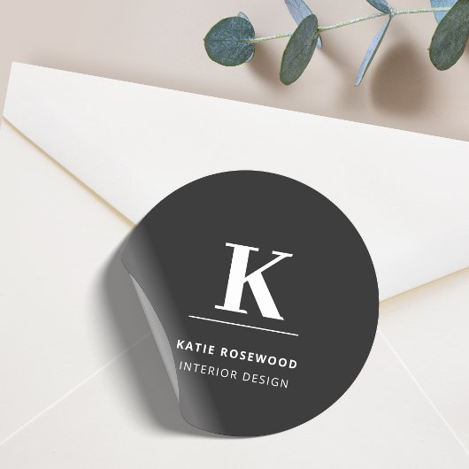Minimalistische moderne zwart-wit monogram ronde sticker