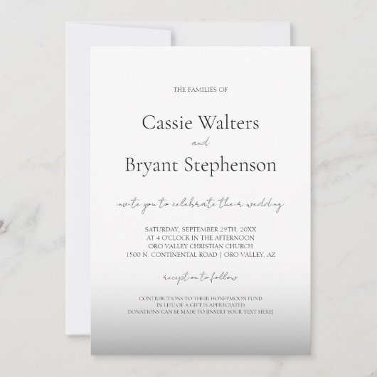 Minimalistische moderne zwart-wit ombre bruiloft kaart (Voorkant)