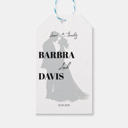 Minimalistische moderne zwart-wit paar silhouet cadeaulabel (Voorkant)