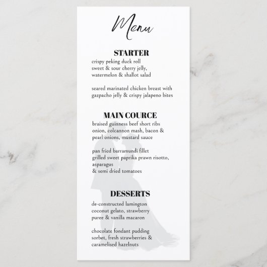 Minimalistische moderne zwart-wit paar silhouet menu (Voorkant)