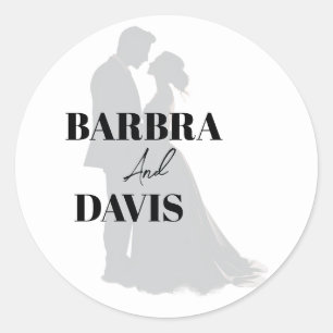 Minimalistische moderne zwart-wit paar silhouet ronde sticker