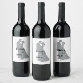 Minimalistische moderne zwart-wit paar silhouet wijn etiket (Flessen)