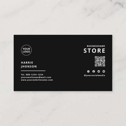 Minimalistische moderne zwart-wit scanbaar visitekaartje (Achterkant)