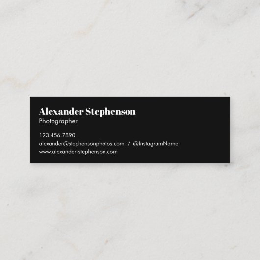 Minimalistische moderne zwart wit schone foto mini visitekaartje (Achterkant)