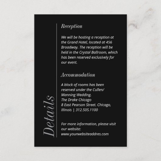 Minimalistische moderne zwart-wit trouwinformatie informatiekaartje (Voorkant)