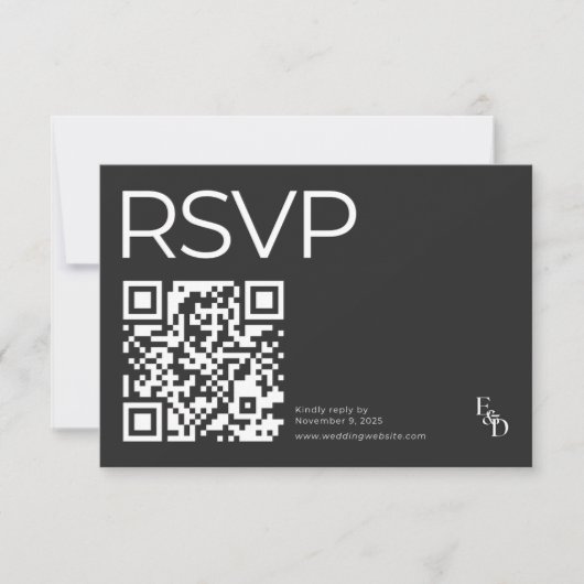Minimalistische moderne zwart-wit typografie RSVP kaartje (Voorkant)