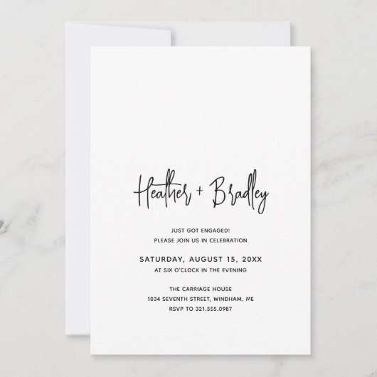 Minimalistische moderne zwart-wit verlovingsfeest kaart (Voorkant)