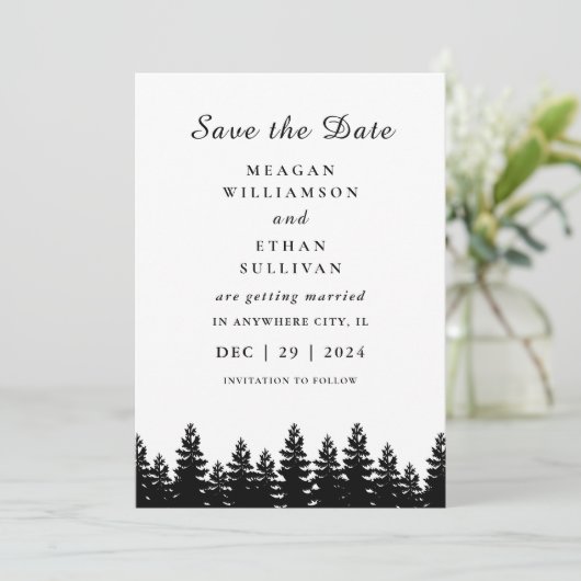 Minimalistische Moderne Zwart Wit Winter WeddingQR Save The Date (Staand voorkant)