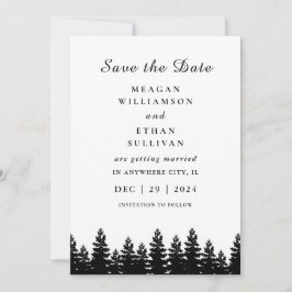 Minimalistische moderne zwart-wit wintertrouw save the date