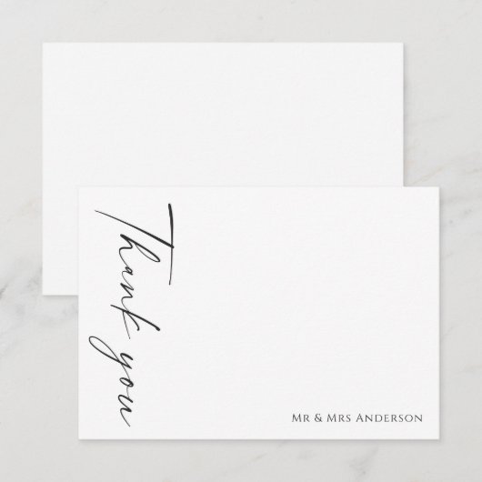 Minimalistische moderne zwart witte bruiloft bedankkaart (Voorkant / Achterkant)