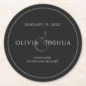 Minimalistische moderne zwart witte bruiloft ronde kartonnen onderzetter (Voorkant)