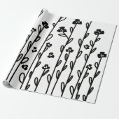 Minimalistische moderne zwart witte doodle bloemen cadeaupapier (Uitgerold)