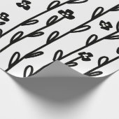 Minimalistische moderne zwart witte doodle bloemen cadeaupapier (Hoek)