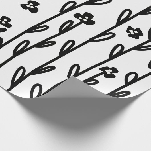 Minimalistische moderne zwart witte doodle bloemen cadeaupapier (Hoek)