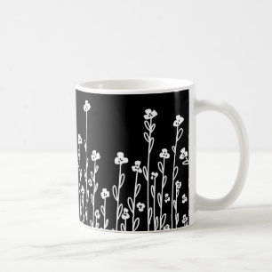 Minimalistische moderne zwart witte doodle bloemen koffiemok