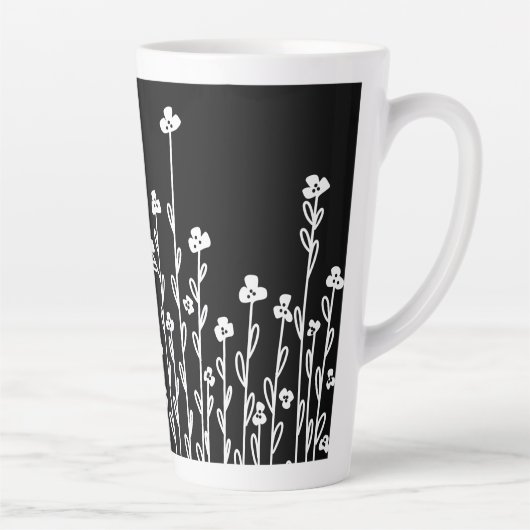 Minimalistische moderne zwart witte doodle bloemen latte mok (Rechts)