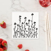 Minimalistische moderne zwart witte doodle bloemen servet (Insitu)