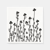 Minimalistische moderne zwart witte doodle bloemen servet (Voorkant)
