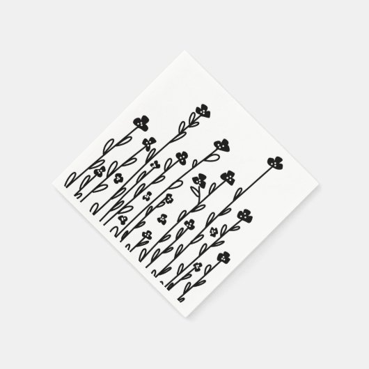 Minimalistische moderne zwart witte doodle bloemen servet (Hoek)