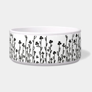 Minimalistische moderne zwart witte doodle bloemen voerbakje