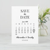 Minimalistische moderne zwart-witte kalender bruil save the date (Staand voorkant)
