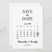 Minimalistische moderne zwart-witte kalender bruil save the date (Voorkant / Achterkant)