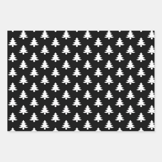 Minimalistische moderne zwart-witte kerstbomen inpakpapier vel (Voorkant)