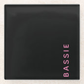 Minimalistische moderne zwarte aangepaste naam glazen onderzetter (Voorkant)