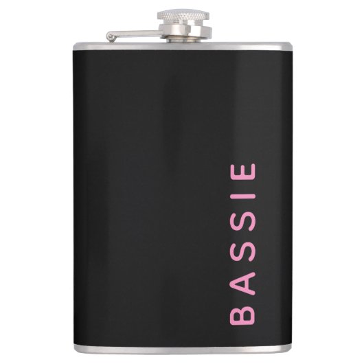 Minimalistische moderne zwarte aangepaste naam heupfles (Voorkant)