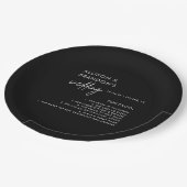 Minimalistische Moderne Zwarte Bruiloft Feiten Papieren Bordje (Gekanteld)