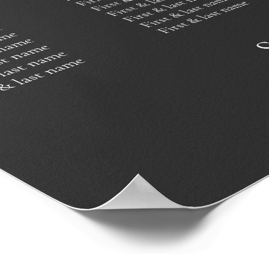 Minimalistische moderne zwarte bruiloft zitkaart poster (Hoek)