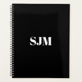 Minimalistische moderne zwarte custom monogram ini planner (Voorkant)