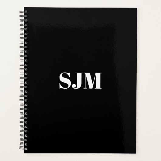 Minimalistische moderne zwarte custom monogram ini planner (Voorkant)