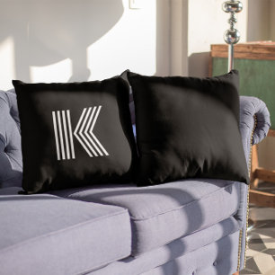Minimalistische moderne zwarte en witte monogram kussen