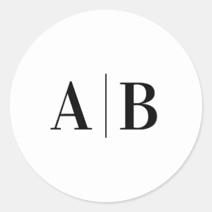 Minimalistische moderne zwarte en witte trouwmonog ronde sticker
